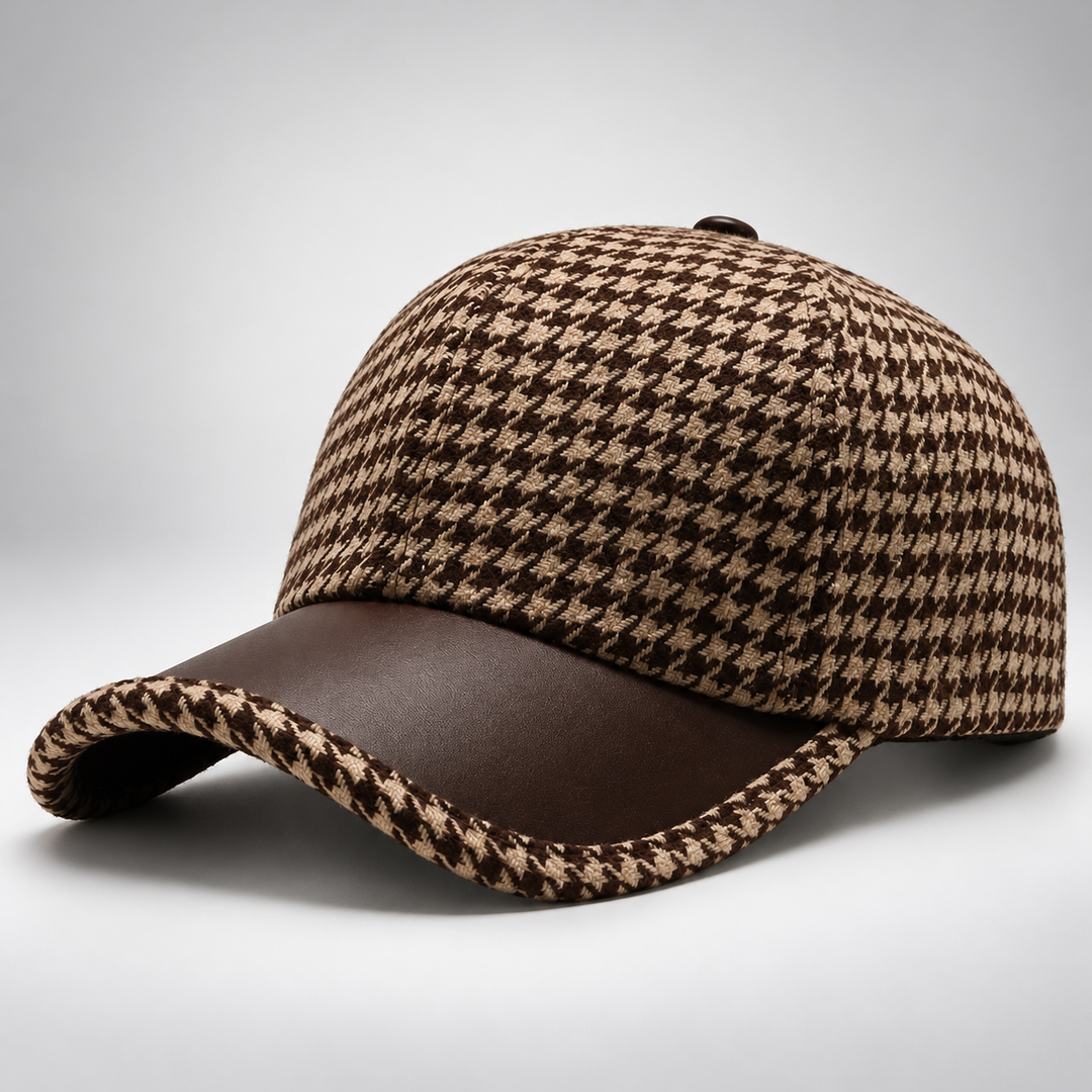 Houndstooth Leather Cap