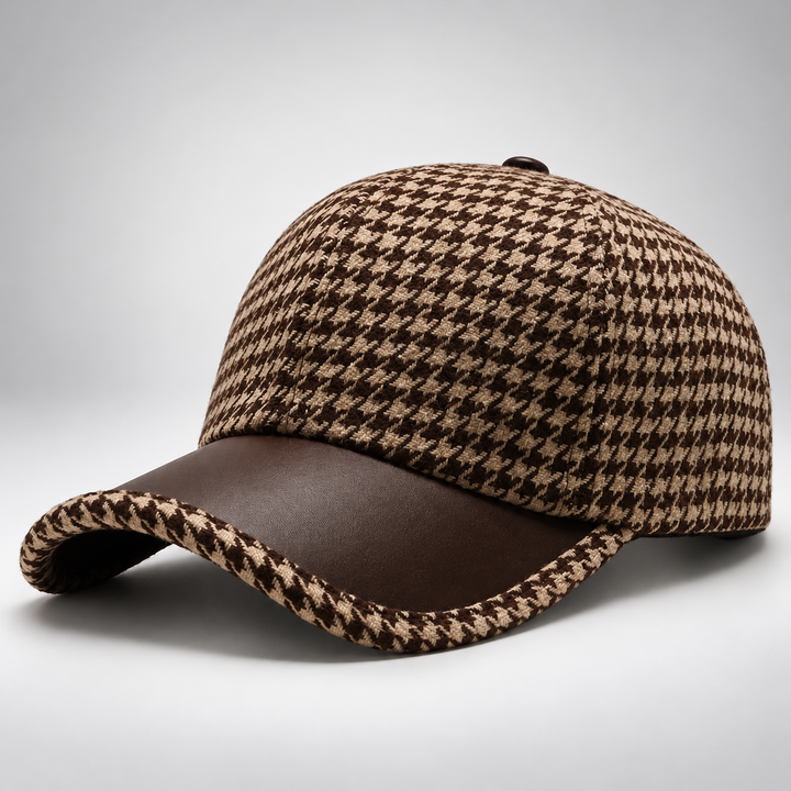 Houndstooth Leather Cap