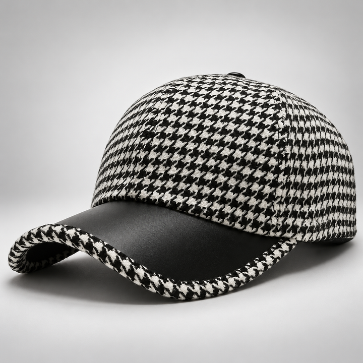 Houndstooth Leather Cap