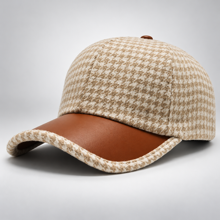 Houndstooth Leather Cap